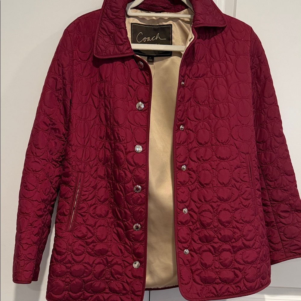 Coach Signature Quilted Puffer Coat in Burgundy